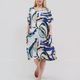 Robe Courte à Poches – Imprimé Abstrait Bleu