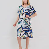 Robe Courte à Poches – Imprimé Abstrait Bleu