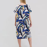 Robe Courte à Poches – Imprimé Abstrait Bleu