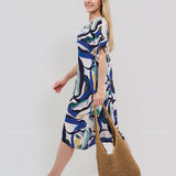 Robe Courte à Poches – Imprimé Abstrait Bleu