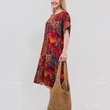 Robe Courte à Poches – Imprimé Patchwork Rouge