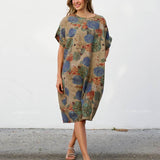 Robe Courte à Poches – Imprimé Médaillons Kaki