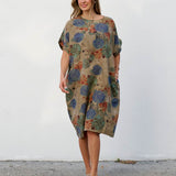 Robe Courte à Poches – Imprimé Médaillons Kaki