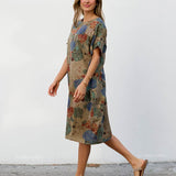 Robe Courte à Poches – Imprimé Médaillons Kaki