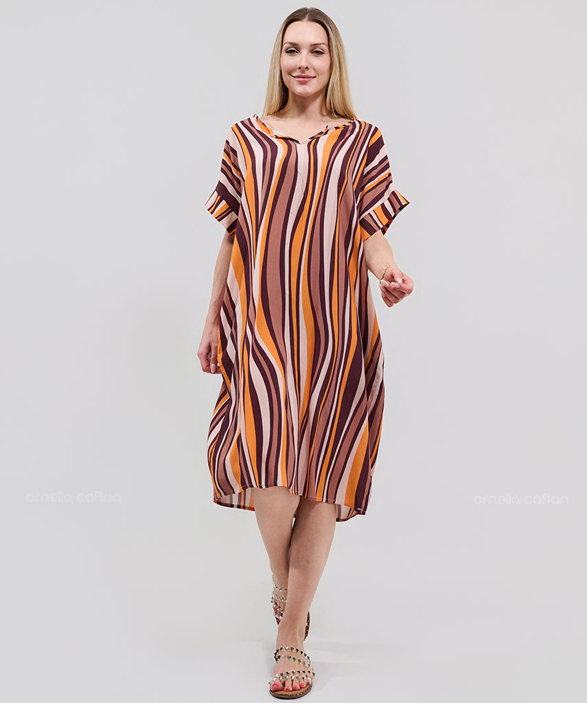 Robe Courte à Poches – Rayures Orange &amp; Noir