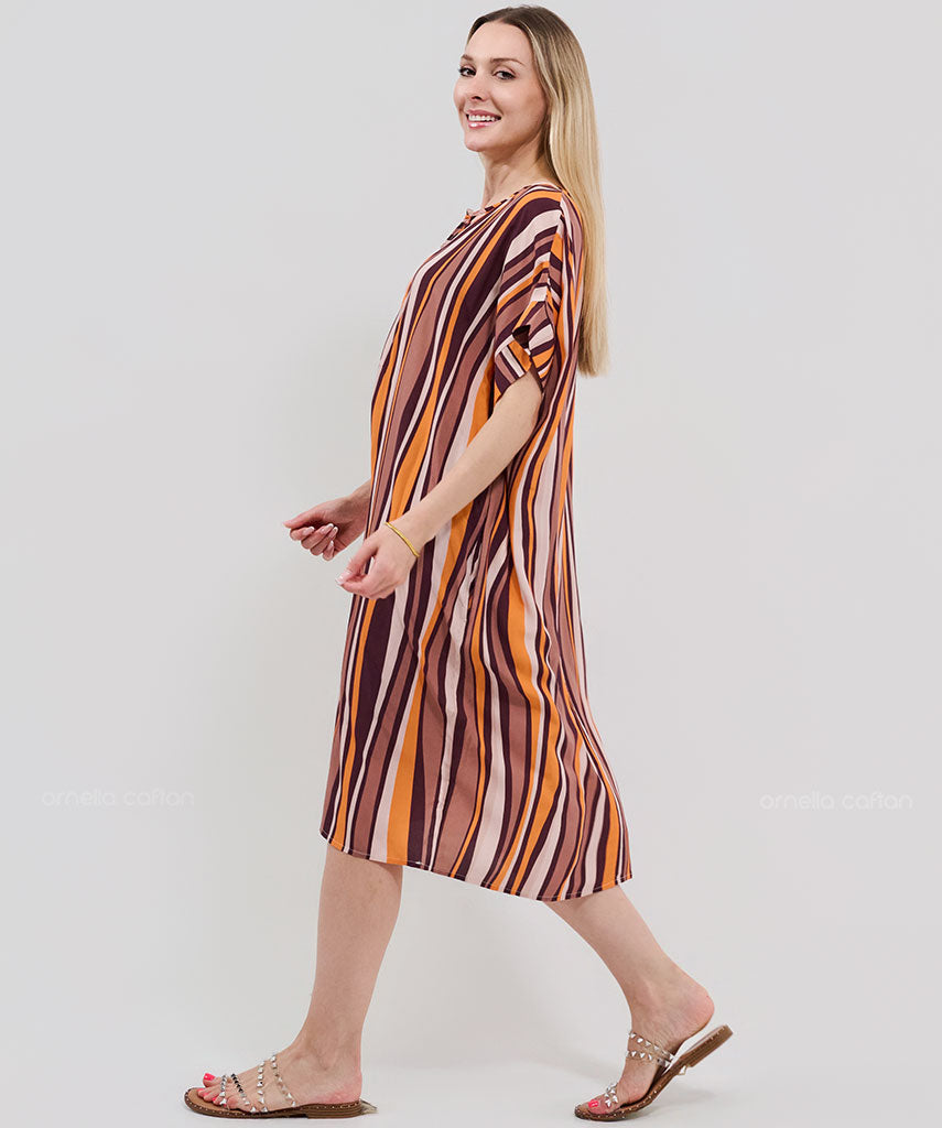 Robe Courte à Poches – Rayures Orange &amp; Noir