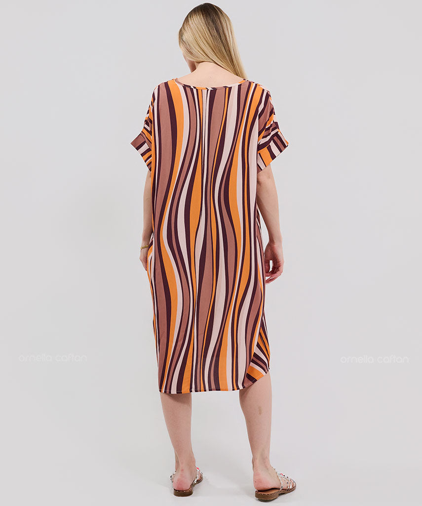 Robe Courte à Poches – Rayures Orange &amp; Noir
