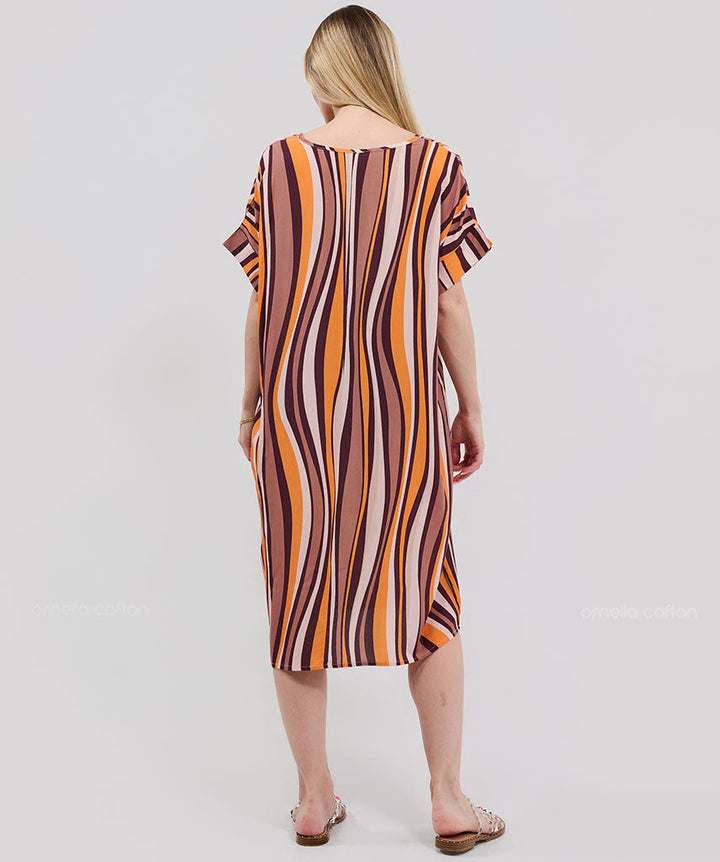 Robe Courte à Poches – Rayures Orange &amp; Noir
