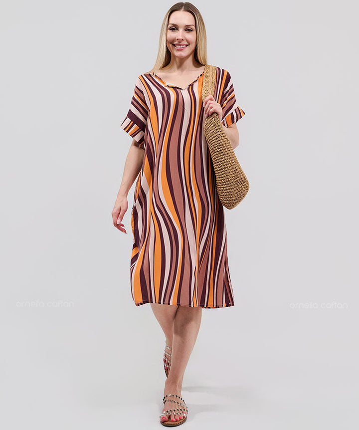 Robe Courte à Poches – Rayures Orange &amp; Noir