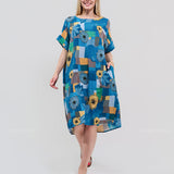 Robe Courte à Poches – Imprimé Patchwork Tournesol