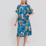 Robe Courte à Poches – Imprimé Patchwork Tournesol