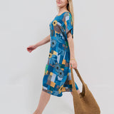 Robe Courte à Poches – Imprimé Patchwork Tournesol