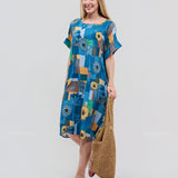Robe Courte à Poches – Imprimé Patchwork Tournesol