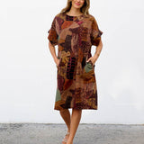 Robe Courte à Poches – Imprimé Patchwork Kaki