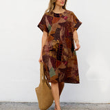 Robe Courte à Poches – Imprimé Patchwork Kaki