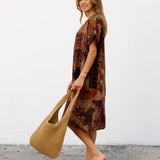 Robe Courte à Poches – Imprimé Patchwork Kaki