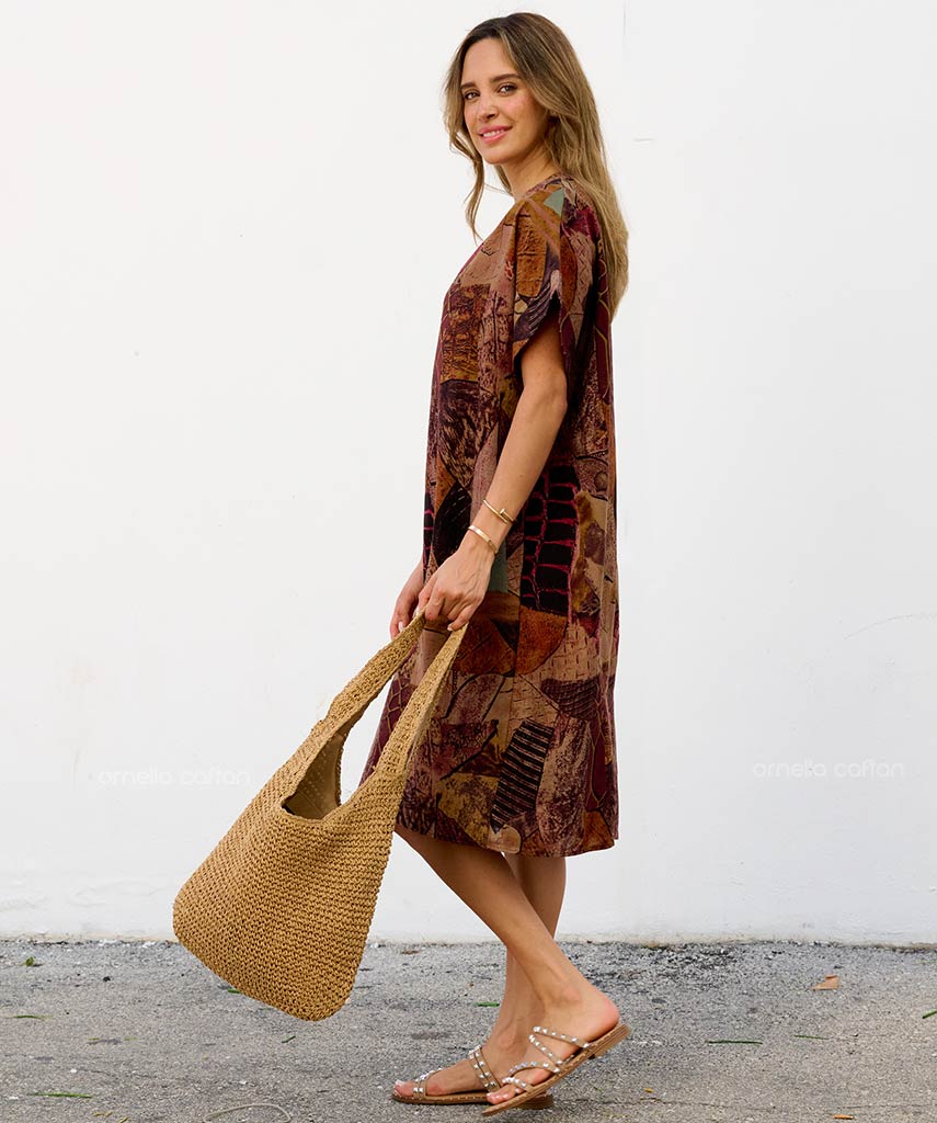 Robe Courte à Poches – Imprimé Patchwork Kaki