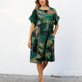 Robe Courte à Poches – Imprimé Tropical Vert