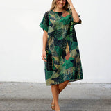 Robe Courte à Poches – Imprimé Tropical Vert