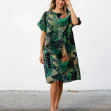 Robe Courte à Poches – Imprimé Tropical Vert