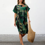 Robe Courte à Poches – Imprimé Tropical Vert