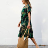 Robe Courte à Poches – Imprimé Tropical Vert