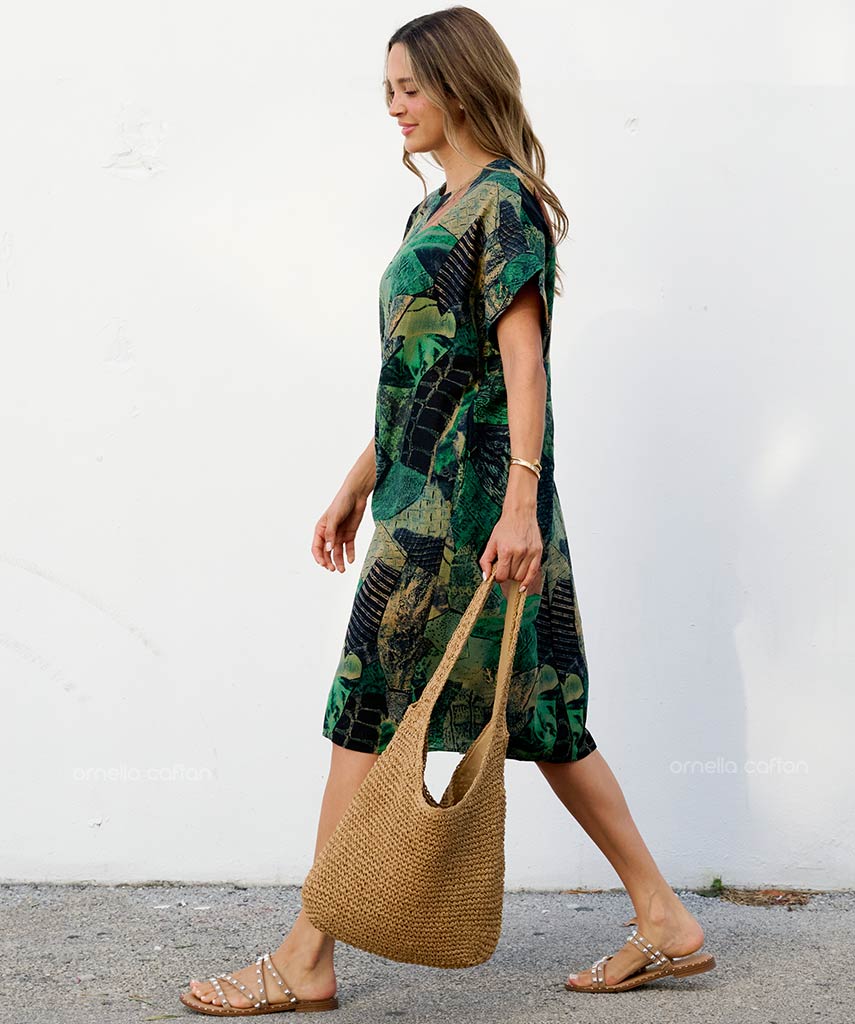 Robe Courte à Poches – Imprimé Tropical Vert