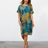 Robe Courte à Poches – Imprimé Aquarelle Turquoise