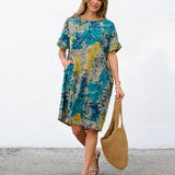 Robe Courte à Poches – Imprimé Aquarelle Turquoise