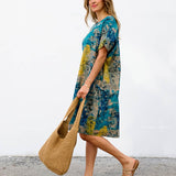 Robe Courte à Poches – Imprimé Aquarelle Turquoise