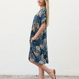 Robe Courte à Poches – Imprimé Floral Bleu Marine