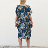 Robe Courte à Poches – Imprimé Floral Bleu Marine