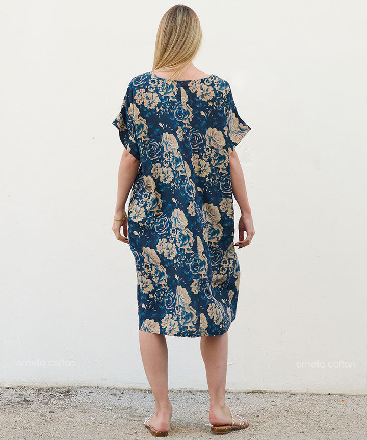 Robe Courte à Poches – Imprimé Floral Bleu Marine