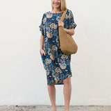 Robe Courte à Poches – Imprimé Floral Bleu Marine