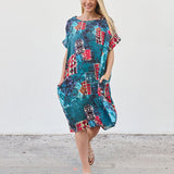 Robe Courte à Poches – Imprimé Abstrait Turquoise