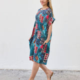 Robe Courte à Poches – Imprimé Abstrait Turquoise