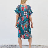 Robe Courte à Poches – Imprimé Abstrait Turquoise