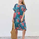 Robe Courte à Poches – Imprimé Abstrait Turquoise