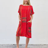 Robe Courte à Poches – Imprimé Ethnique Rouge