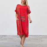 Robe Courte à Poches – Imprimé Ethnique Rouge