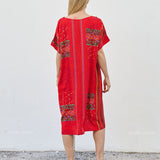 Robe Courte à Poches – Imprimé Ethnique Rouge