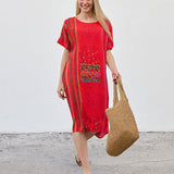 Robe Courte à Poches – Imprimé Ethnique Rouge