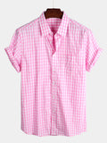 Chemise d'Été à Manches Courtes pour Homme, Couleur Unie, avec Poche et Boutons