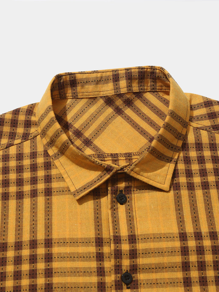 Chemise Homme Décontractée à Carreaux Jaune Sans Manches