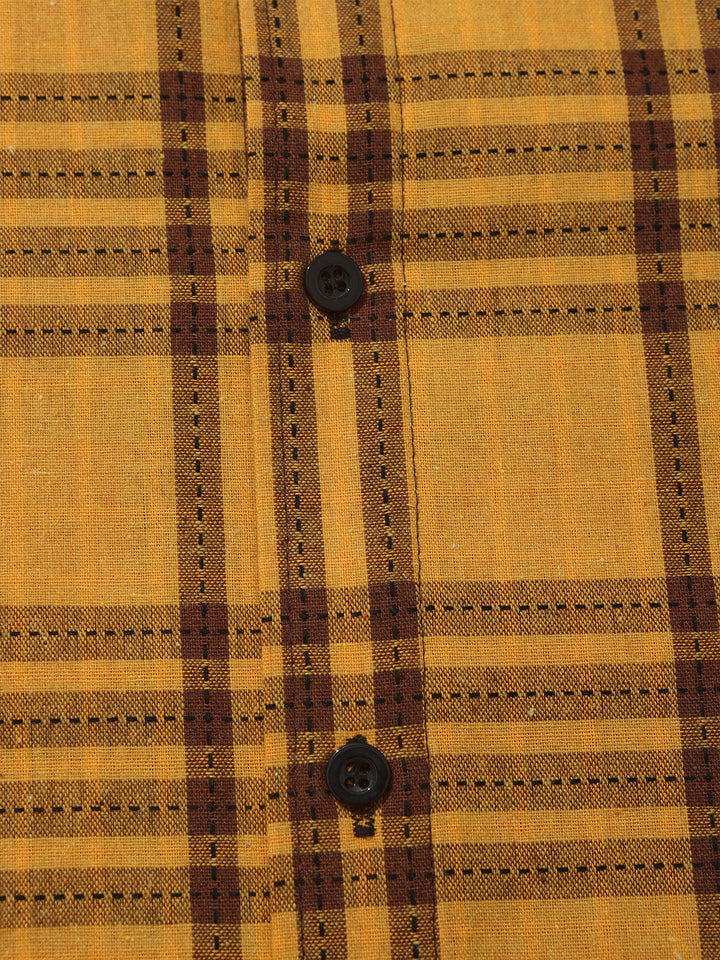 Chemise Homme Décontractée à Carreaux Jaune Sans Manches