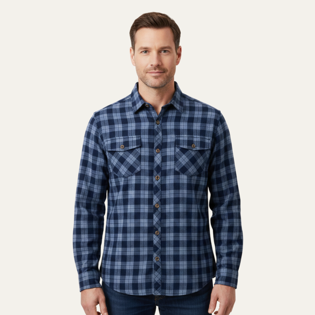 La Chemise en Jean à Carreaux pour Hommes Foxwood Ridge avec Poches Poitrine