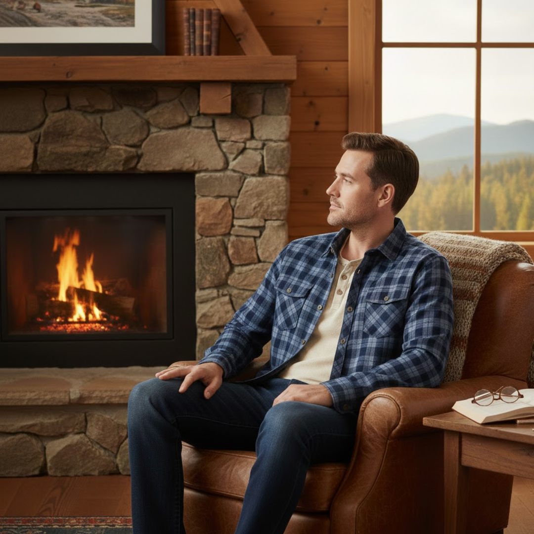 La Chemise en Jean à Carreaux pour Hommes Foxwood Ridge avec Poches Poitrine