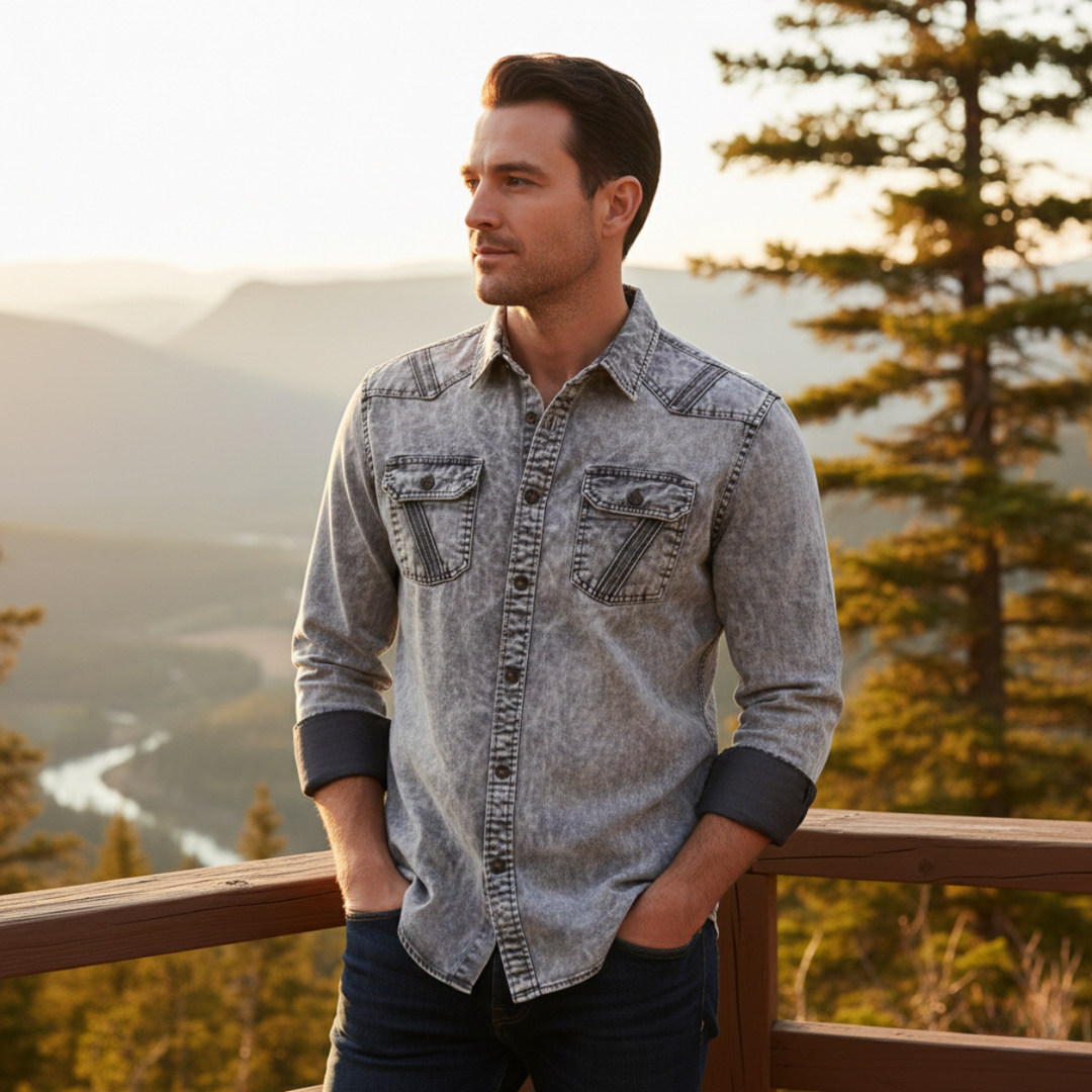 La Chemise en Jean Vintage à Boutons pour Hommes Windcrest
