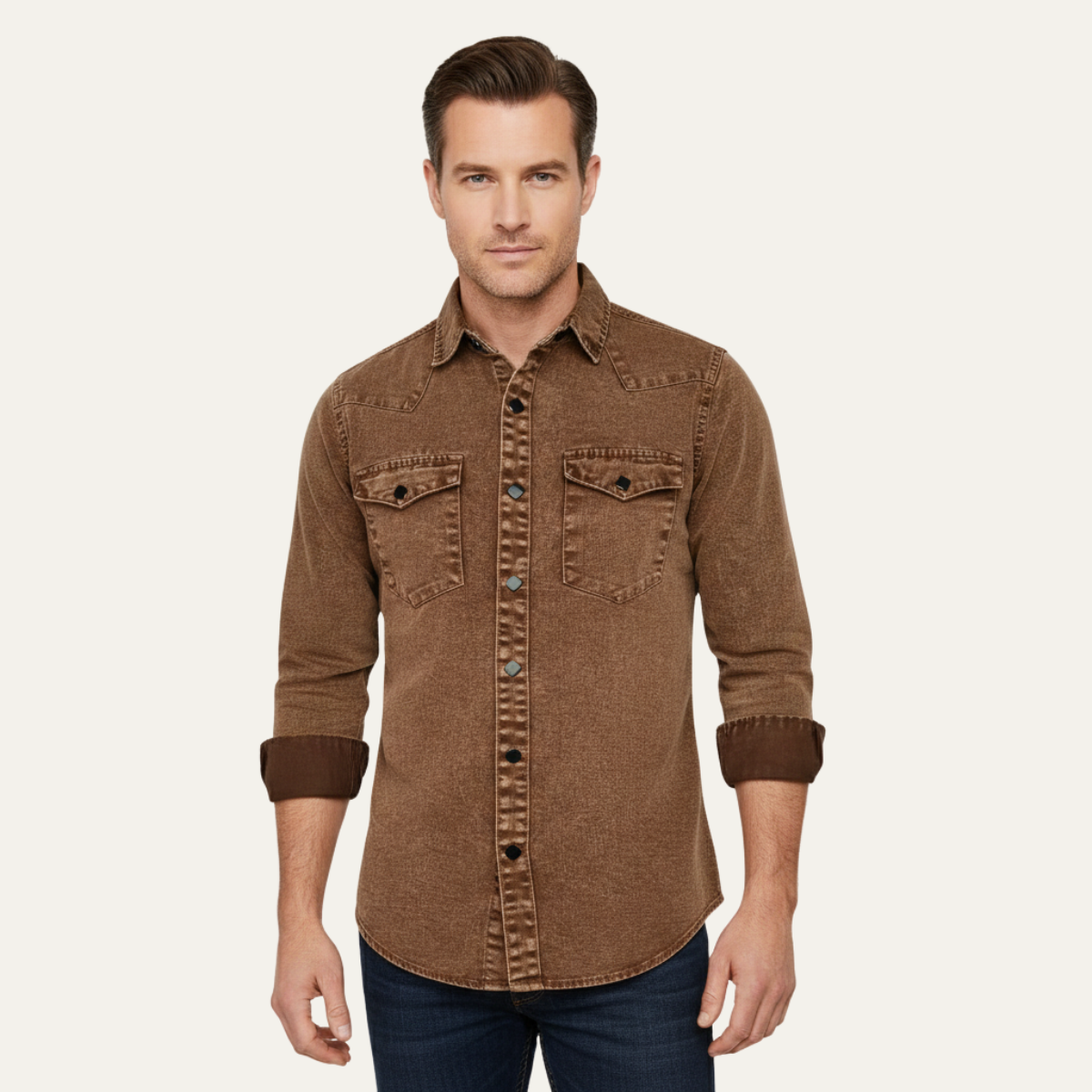 La chemise en denim vintage lavée marron pour homme de Foxhaven