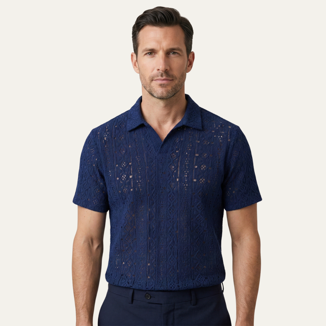 La chemise polo en tricot crochet pour homme Brookstone – Bleu marine